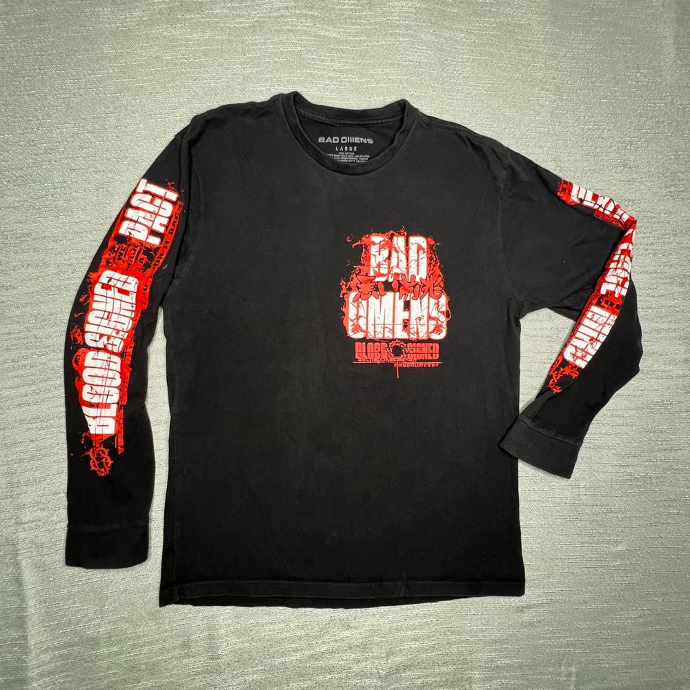 Bad Omens Blood Signed Long Sleeve Graphic Tee Black Red Metal Band Shirt Large
